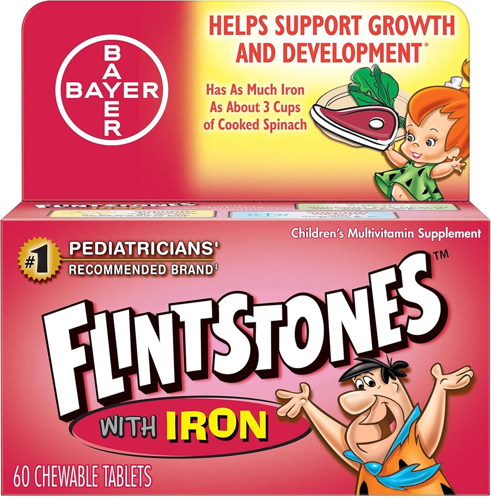 Flintstones Kinderen Multivitamine Plus IJzer kauwtabletten, 60-Count (verpakking van 3)