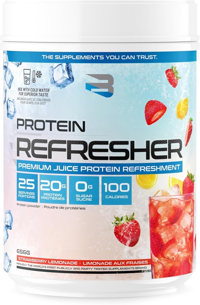 Believe Supplements Protein Refresher (25 Servings) - Revolutionary Juice-Type Whey Protein Powder for Fitness, Bodybuilding, Gym, or for Bigger Protein Intake (25 Scoops, Strawberry Lemonade)