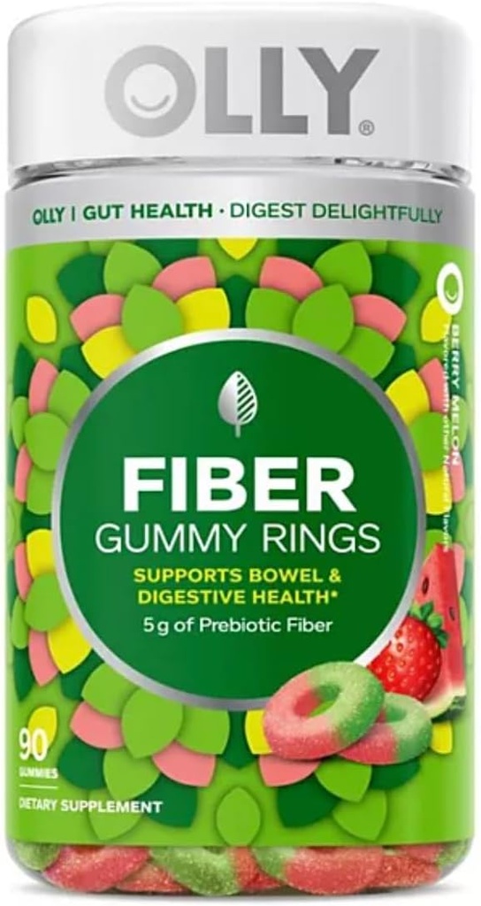OLLY Fiber Gummy Ringen, 5g Prebiotic Fiber, FOS (fructo-oligosacchariden), Digestieve Ondersteuning, Berry Melon