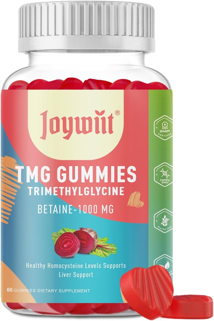 Tmg Trimethylglycine Gummies Supplementen 1000mg Betaine Anhydraat Tmg Gummies, Homocysteïne niveaus, Energie, Methylatie & Immuun Ondersteuning, Lever Gezondheid, Glutenvrij, 60 Ct