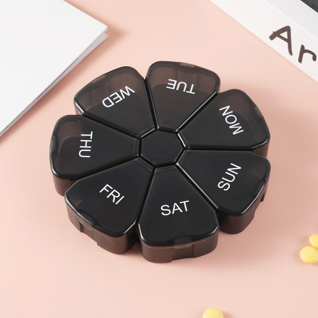 Organisateur de pilules de voyage, cas hebdomadaire de vitamine de 7 jours, boîte de médicaments portables pour les médicaments, minéraux, huile de poisson, DHA, curcuma, supplément, Capsule, 7 Compartiment quotidien Pill Dispenser Rappel