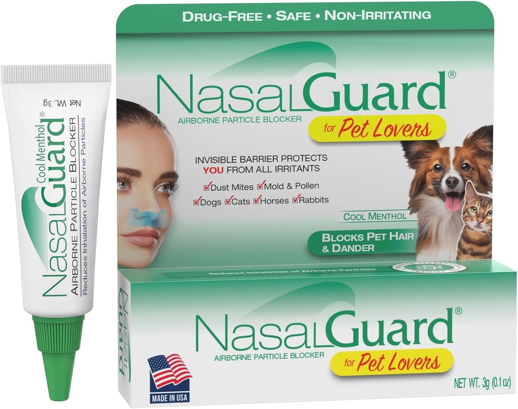 Gel anti-particules aéroporté pour les amoureux d'animaux de compagnie – aide à réduire l'inhalation de cheveux, d'anders et d'allergènes d'animaux de compagnie – sans médicament, usage quotidien, fabriqués aux États-Unis (Menthol Cool, tube de 3g)
