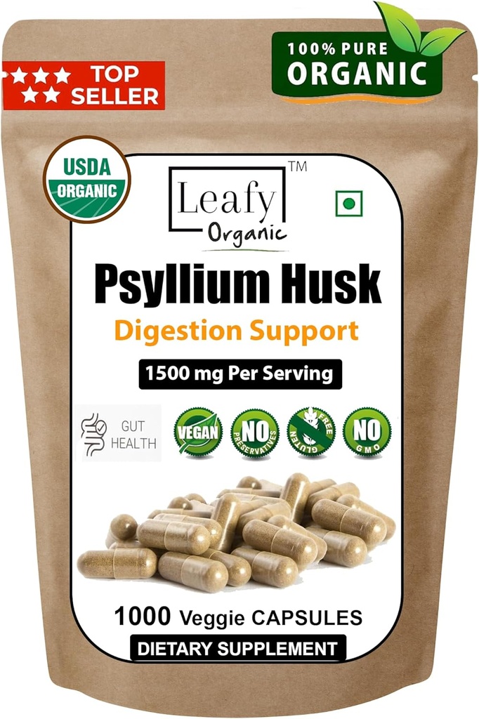 Psyllium Husk 1500mg par portion, 1000 Capsules - Double Strength - Supplément de fibre de Psyllium Premium - Idéal pour la digestion et la régularité - 100% Fibre Soluble Naturelle