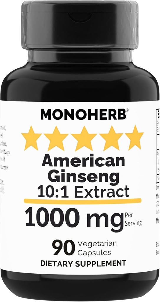 MONOHERB American Ginseng Extract 1000 mg - 90 Vegetarische Capsules
