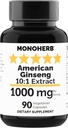 MONOHERB American Ginseng Extract 1000 mg - 90 Vegetarische Capsules