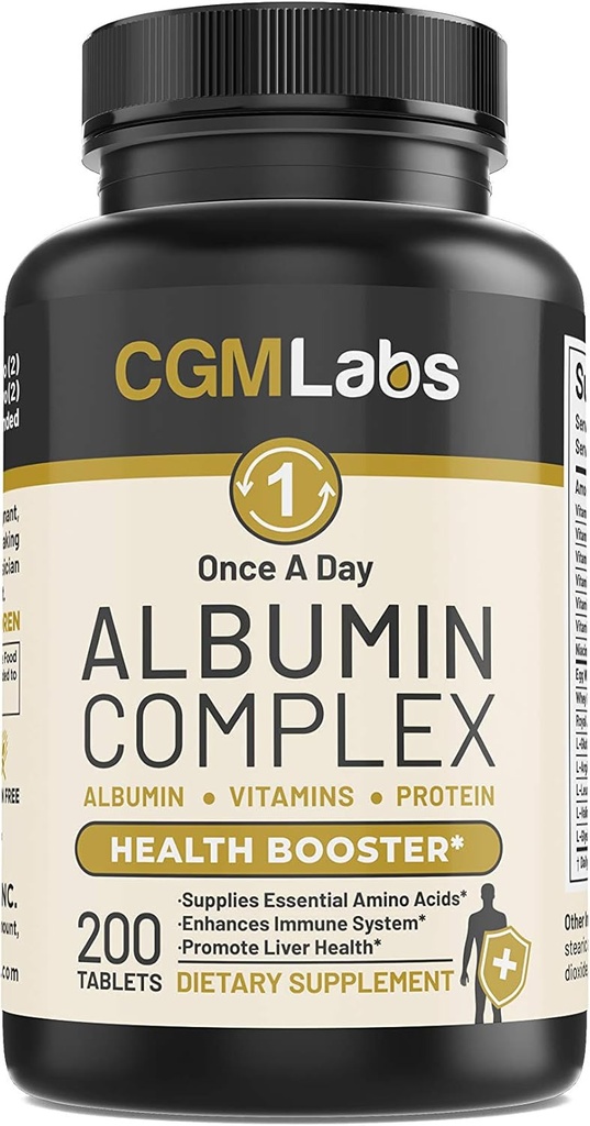 Une fois par jour complexe d'albumine - Albumine blanche d'oeuf, protéines de lactosérum, gelée royale, acides aminés essentiels - 200 comprimés
