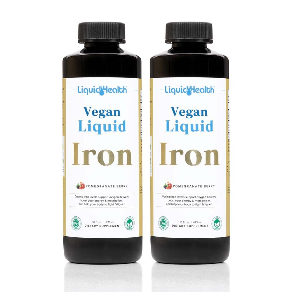 LIQUIDHEALTH Vegan Liquid Iron Supplement with SunActive & Ferrochel Fe - Natural Energy, Immuun System & Metabolic Support, Extender Mental Clarity, Prenatal/Postnatal - USA Made, Non-GMO (2 Pack)