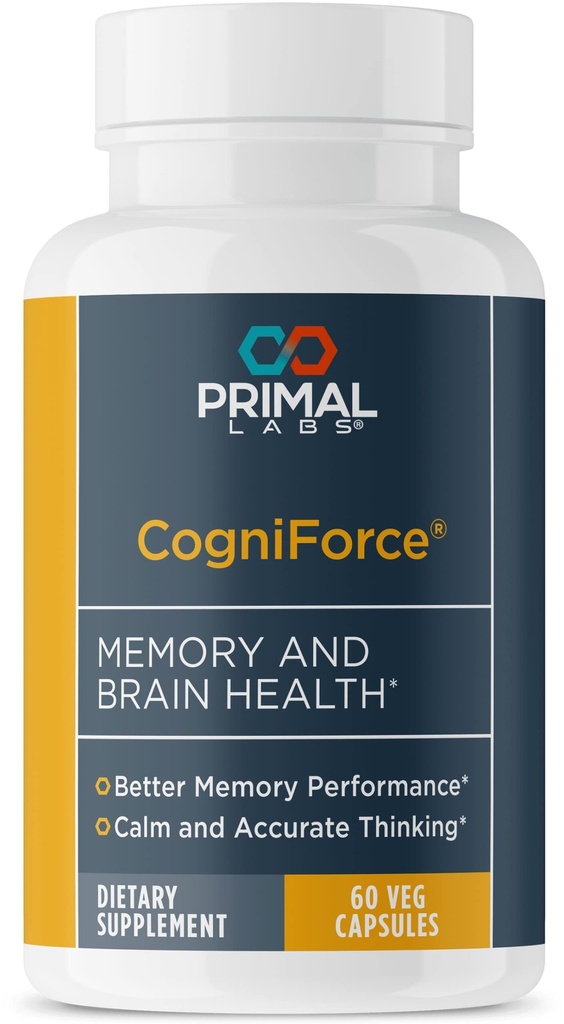 Primal Health CogniForce - Geheugen & Hersengezondheid - Acetyl L-Carnitine Formule - Betere cognitieve prestaties - Helderheid + Focus + Betere herinnering + Kalm denken - Dieetsupplement - 60 capsules