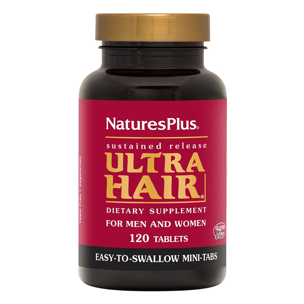 Natures Plus Ultra Hair, Sustained Release - 120 Easy to Swallow Mini Tablets - Natural Hair Growth for Men & Women Supplement - Langere, dikker haar - Vegetarisch, Glutenvrij - 30 porties