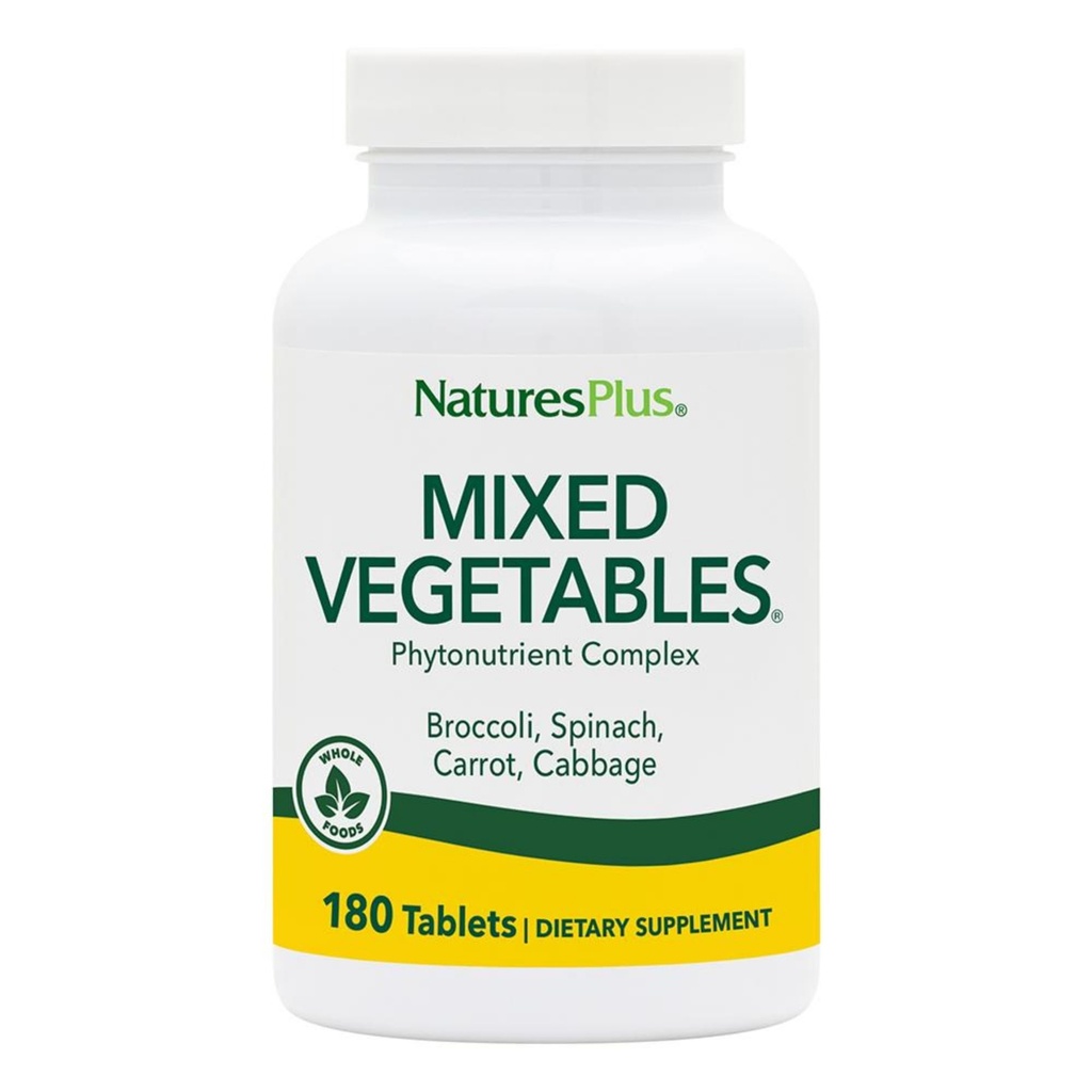Natures Plus Légumes mélangés - 1300 mg, 180 Comprimés végétariens - Aliments entiers puissants Supplément de phytonutriments, favorise la santé générale - Sans gluten - 60 portions
