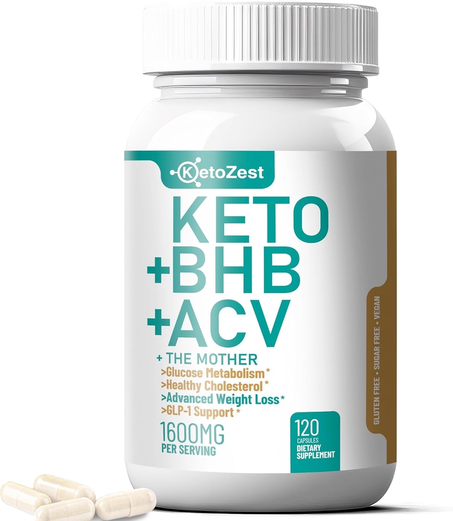 Keto ACV BHB Capsules 1600mg for Advanced Weight Loss & Belly Fat Burn - Organic Apple Cider Vinegar with The Mother Ketones Vegan Supplement - with Vitamin D3 Zink Chromium for Men Women