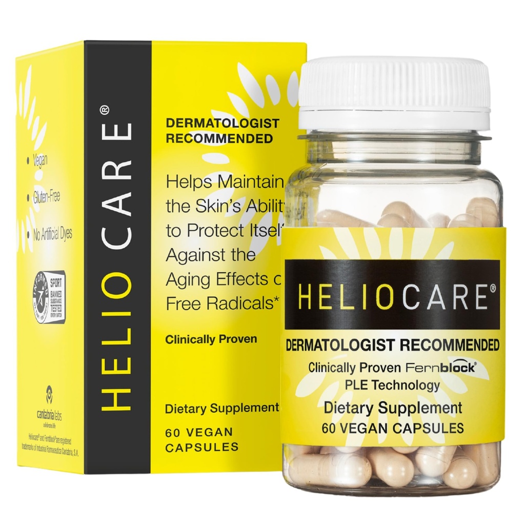 Heliocare Soins de la peau Supplément diététique: 240mg Pilules d'extrait de polypodium Leucotomos - Formule riche antioxydante avec fernblock et technologie PLE - 60 Capsules de Véggie