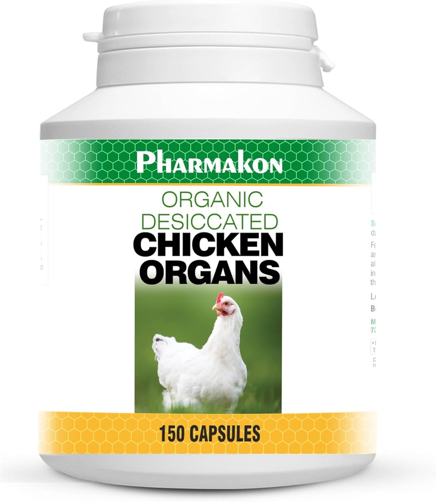 Verdroogde kippen Organen, 150 capsules, Lever, Hearth en Milt.