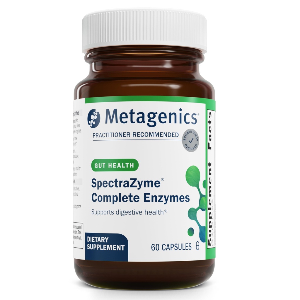 Métagène SpectraZyme Enzyme Complex - Enzymes digestifs à base végétale pour la décomposition des protéines, des graisses et des glucides - Soutient l'indigestion, le blottis et la santé des colonies* - Sans gluten, végétalien - 60 capsules