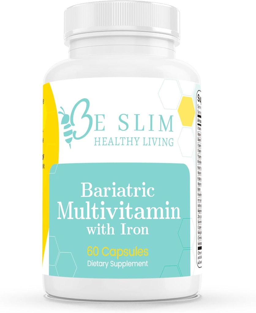 Be Slim Healthy Living Bariatric Multivitamin with Iron - 22.5mg Iron, 60 Capsules - ASMBS Compliant - Ideal for Bariatric Patients - Once Daily Supplement