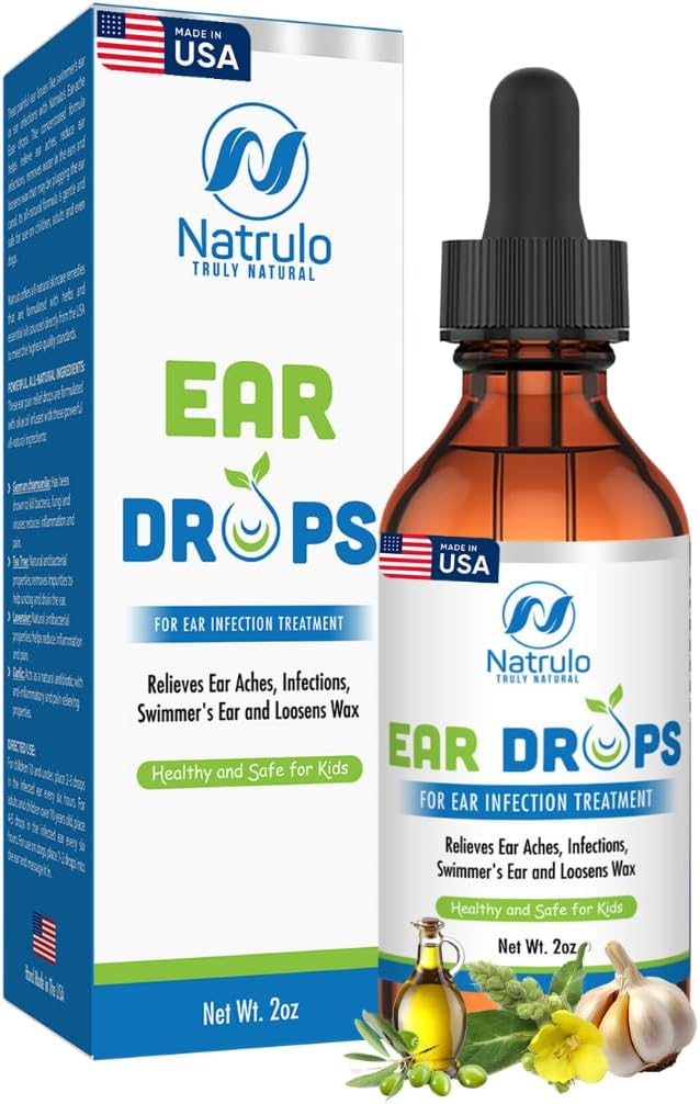 Natrulo natuurlijke oordruppels voor oorontsteking - Homeopathische, Herbal oordruppels voor volwassenen, kinderen en huisdieren - voor oorpijn, zwemmersoor, loserswas - Kids Safe Ear Oil, Made in USA (2 Oz)