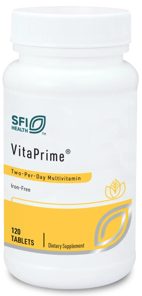 SFI Health VitaPrime - Iron Free Multivitamine for Women & Men - Immuunfunctie en ondersteuning voedingsgaps bevorderen - Twee-per-dag multivitamine met methylfolaat & B12 (120 tabletten)
