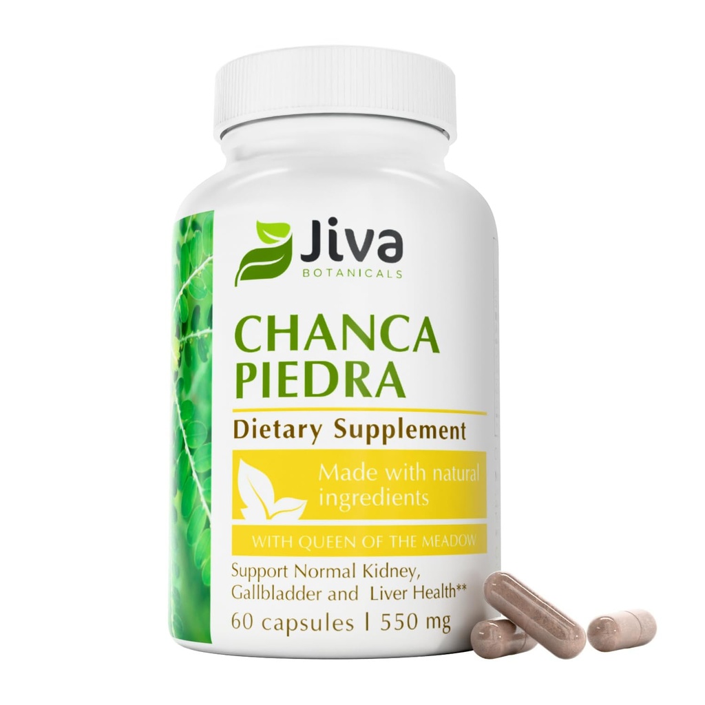 Jiva Botanicals Supplément Chanca Piedra - 550 mg par portion - 500mg Extrait avec 50mg Reine de la Meadow - 2 mois d'approvisionnement