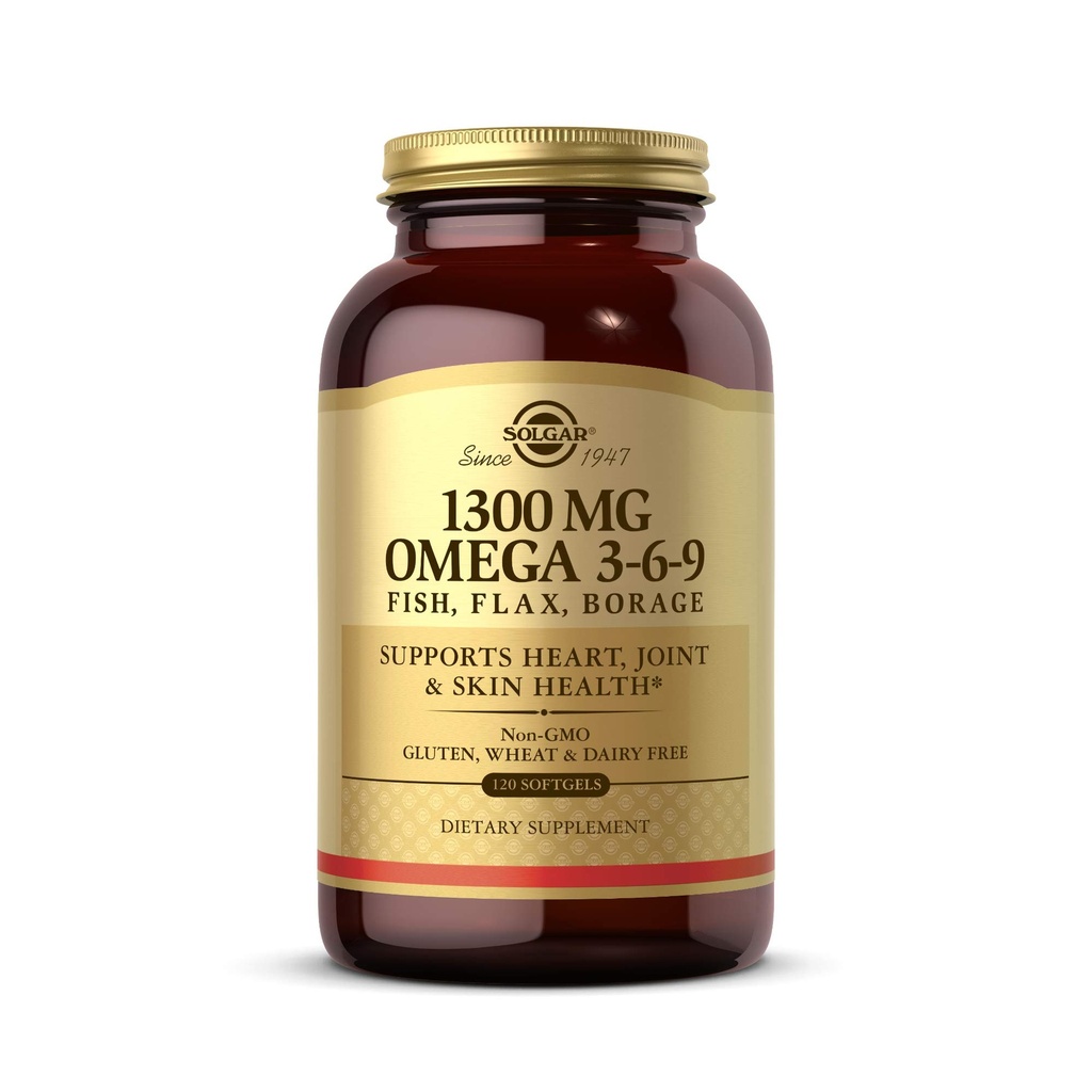 Solgar 1300 mg Omega 3-6-9, 120 Softgels - Fish Oil Supplement - Ondersteuning voor gewrichts- en huidgezondheid - Omvat Vlaszaad & Borage - Bevat EPA & DHA Omega 3 vetzuren - 40 porties