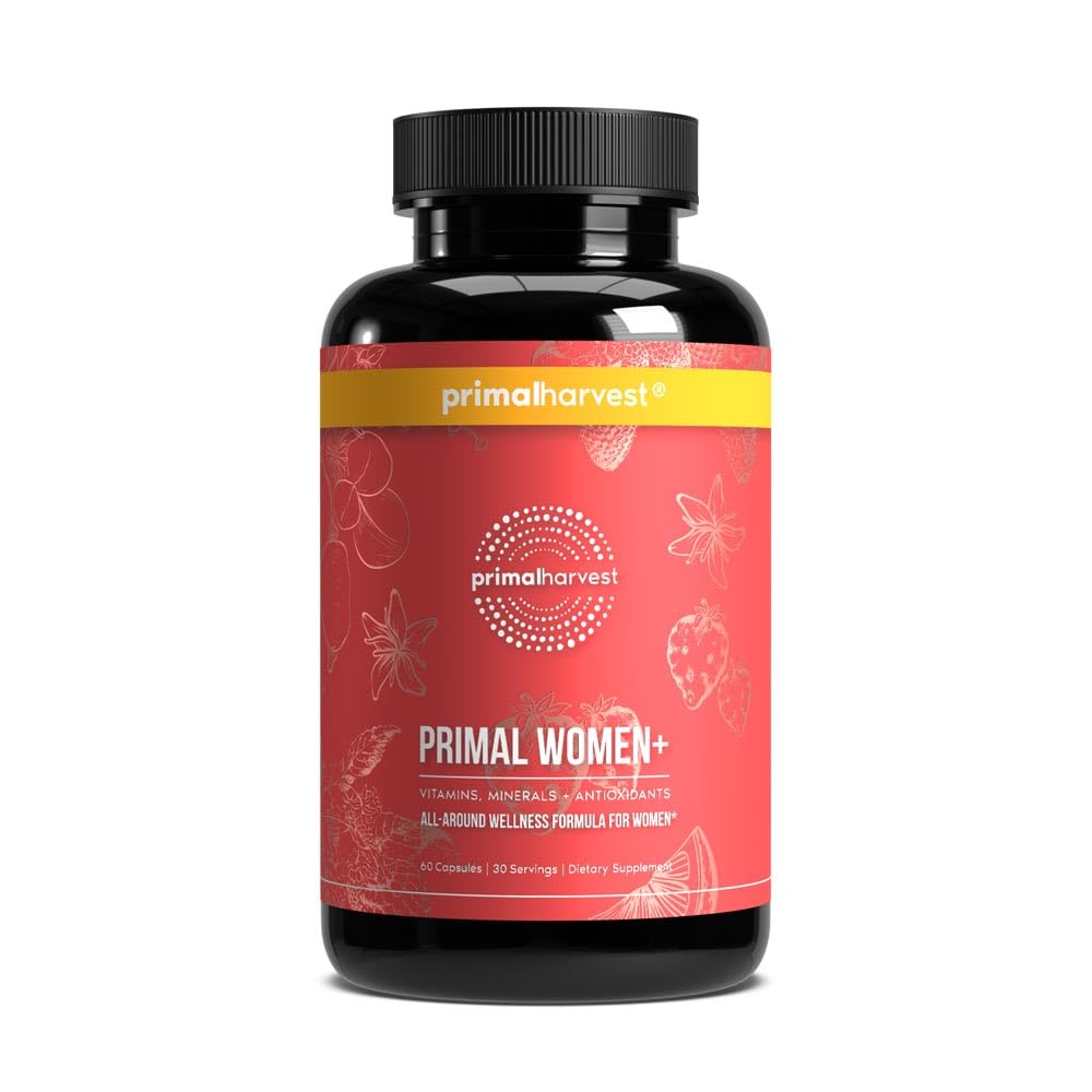 Primal Harvest Women+, Woman's Multivitamin Vitamin A, Vitamin C, Vitamin D and E, Vitamin B12, B6, Biotin, Zinc Supplements,1 Pack 60 Capsules