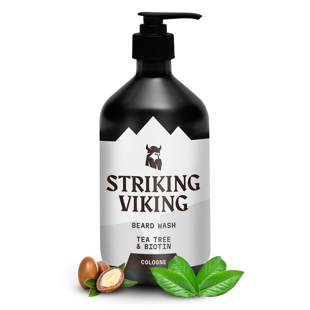 Opvallende Viking Baard Wash - 17 oz, Natuurlijke Tea Tree & Biotin - Cologne Scent Baard Shampoo Paraben & Sulfate Free for Men - Deep Cleansing and Care