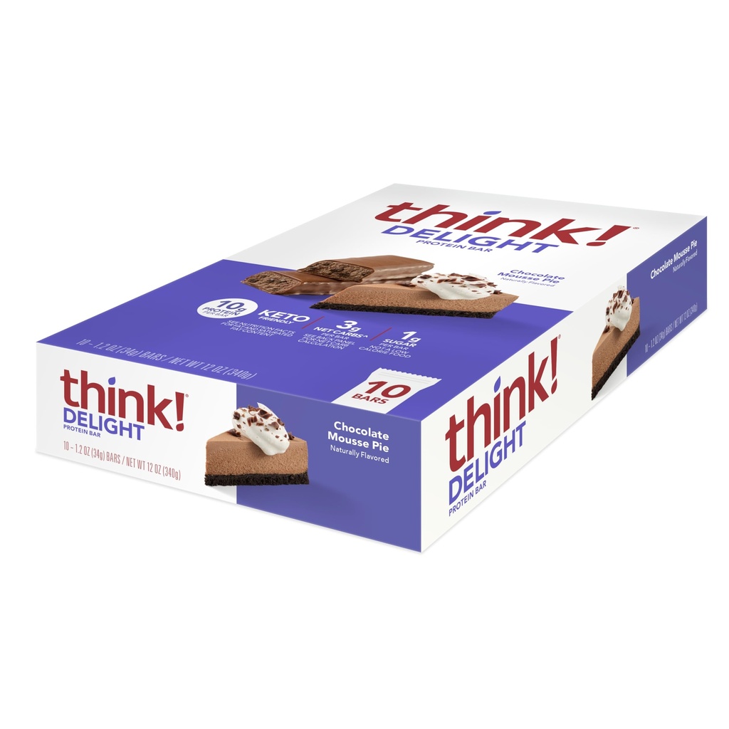 Denk na! Delight, Keto Proteine Bars, Gezond Lage Kool, Glutenvrije Snack - Chocolade Mousse Pie, 10 Tellen (Verpakking mei Vary)
