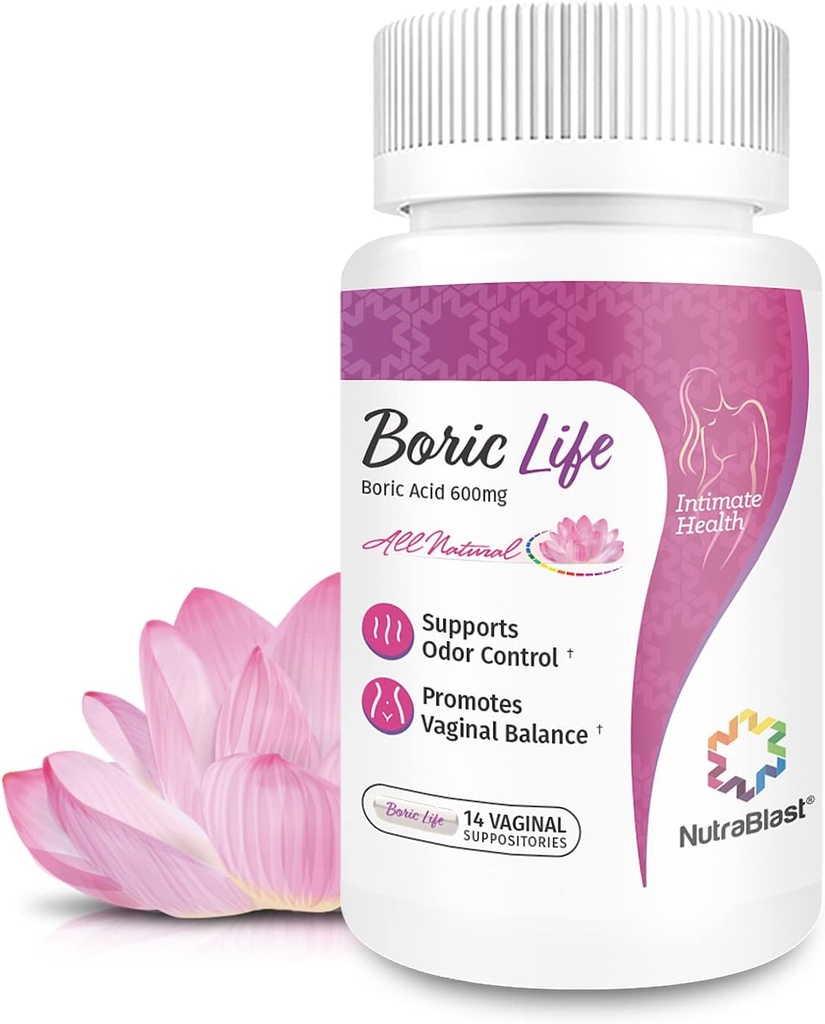 NutraBlast Boorzuur Vaginale Suppositoiries - 100% Pure Made in USA - Boric Life Intimate Health Support (14 Count)