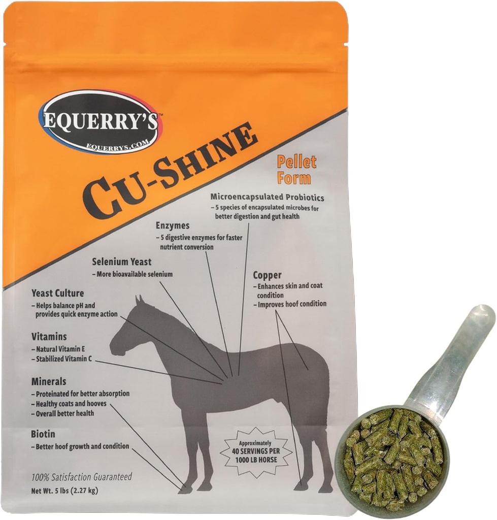 Equerry's Cu-Shine Total Horse Health Pellet Supplement, Horse Probiotics, Biotine voor Radiant Coat, Digestieve Supplementen voor Constipatie en Gut Health - 5LB