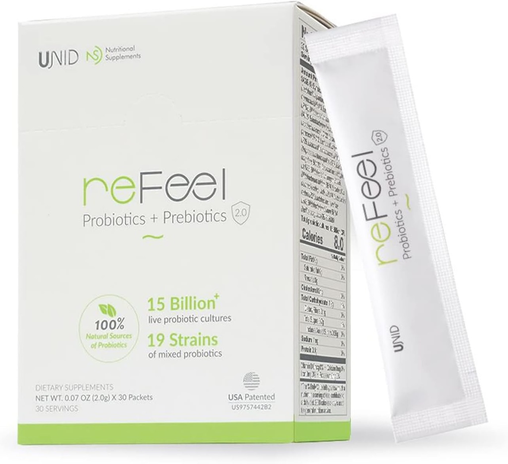reFeel 2.0 Daily Probiotic Supplement - 15 Billion CFU, Lightly Sweet Yogurt Flavor, Prebiotics Included, for Optimal Gut Flora Balance, Nutrient Absorption & Overall Wellness (19 Strain Blend)