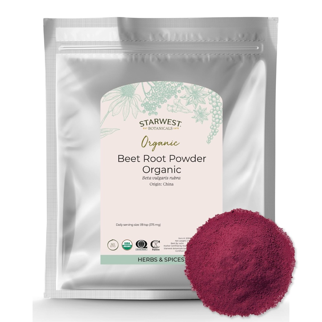 Starwest Botanicals Biologische Beetwortelpoeder voor mannen en vrouwen - Gebruik voor sap, Smoothies, & Thee, Natuurlijke Energie Ondersteuning, Ground Beet Root, Certified Kosher, Non-GMO - Bulk 2 lb Bag