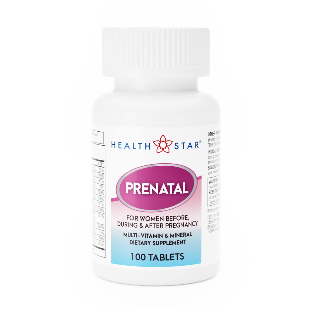 GeriCare Prenatale Multivitamine door HealthStar voor gezonde moeder en baby - Folaat + Vitamine C + Vitamine D + IJzer + Calcium + B12-100 Tabletten
