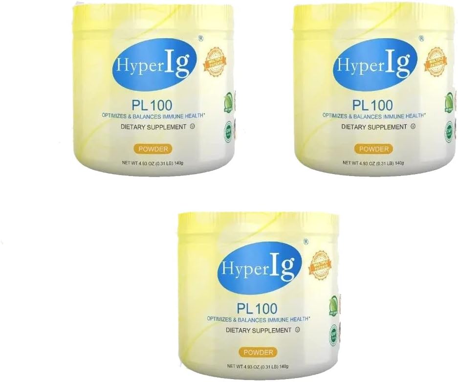 PL-100 Egg Proteïnepoeder, Hyperimmune Egg Supplementen, 140g - Immune Boost, Digestieve Gezondheid, Joint Care, Energy & Muscle Strength, Glutenvrije 3 Canisters