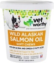 Vet Worthy Salmon Oil Skin and Coat Soft Kauwen voor honden - Hondensupplement ter ondersteuning van gezonde huid en mooie jas - Visolie supplement met Omega 3 vetzuren - Zalm smaak - 30 Zachte Kauwen