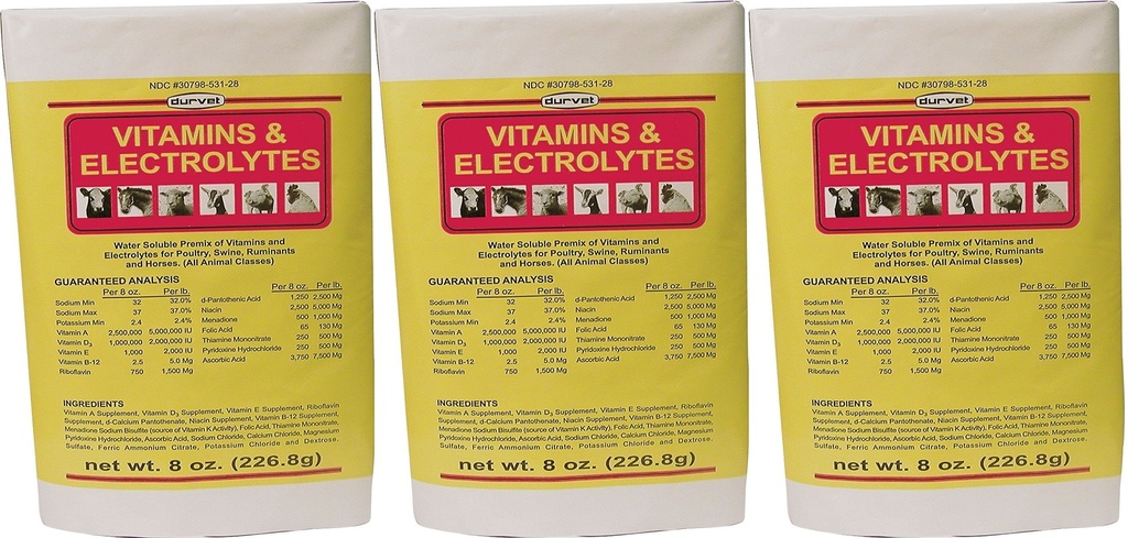 (3 verpakkingen) DURVET 136028 vitaminen & Elektrolyten, 8 oz3