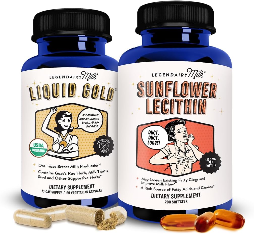 Legendairy Lait Liquid Gold + Sunflower Lécithine Supplément d'allaitement pour l'augmentation de l'offre de lait et pour les sucettes de lait obstruées - Suppléments d'allaitement pour le flux de lait et stimuler la production de lait