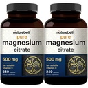NatureBell 2 Pack Citrate de magnésium 500mg, 480 Capsules 2-en-1 avec de la vitamine C soluble dans le gras