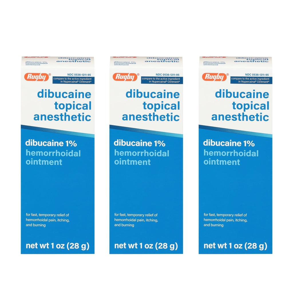 Rugby Dibucaine Topische Verdoving 1% Aambei Zalf - pijnstillende crème voor jeuken en branden, aambeien behandeling, anti jeuk crème 1 Oz (3 Pack)