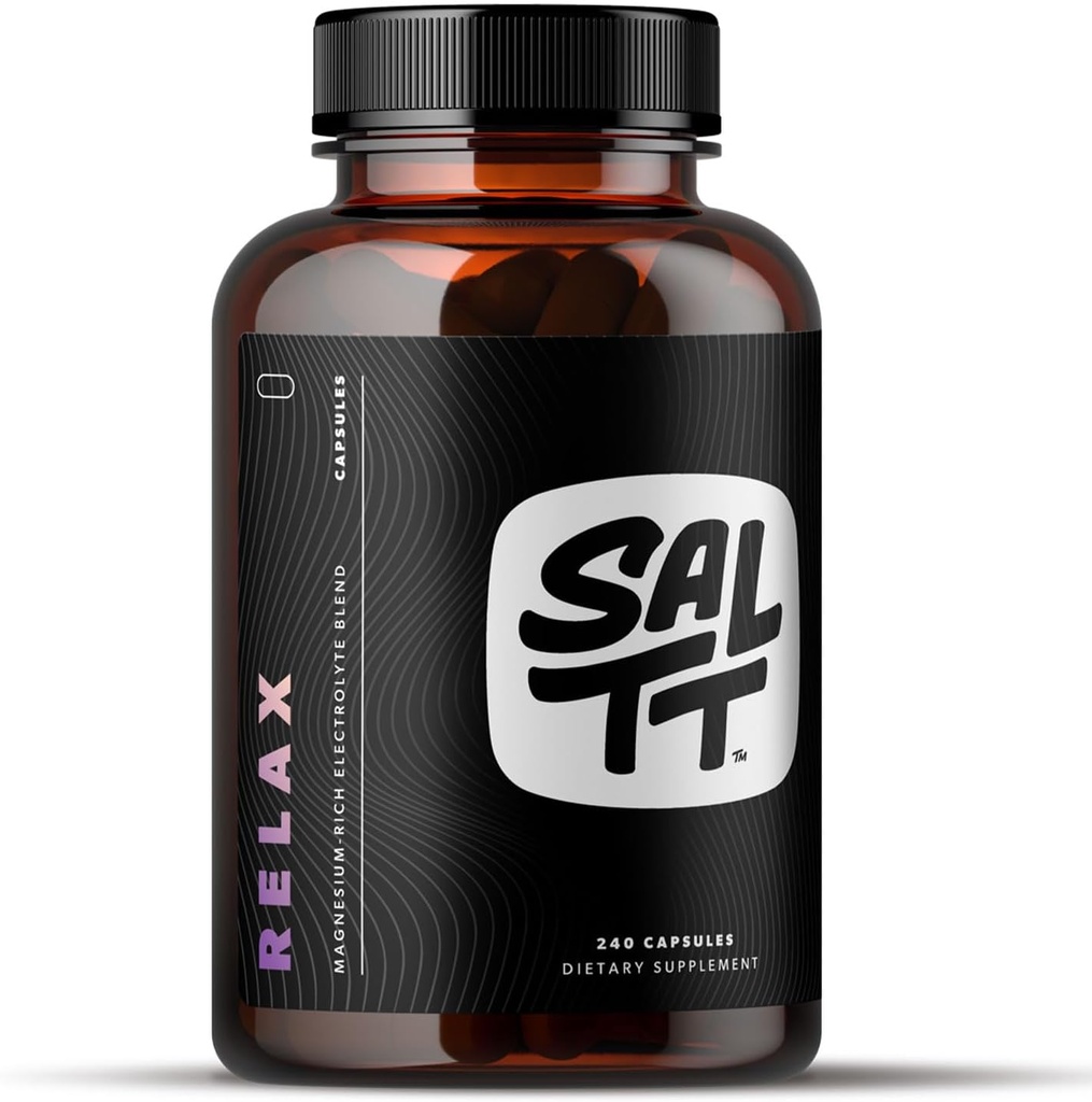 SALTT Relax - Magnesium Capsules Supplement - 203mg Ionische Magnesiumchloride w/Sodium, Kalium, Elektrolyten - Veganistisch, Suiker en Glutenvrij - 240 Tel - door Keto Chow