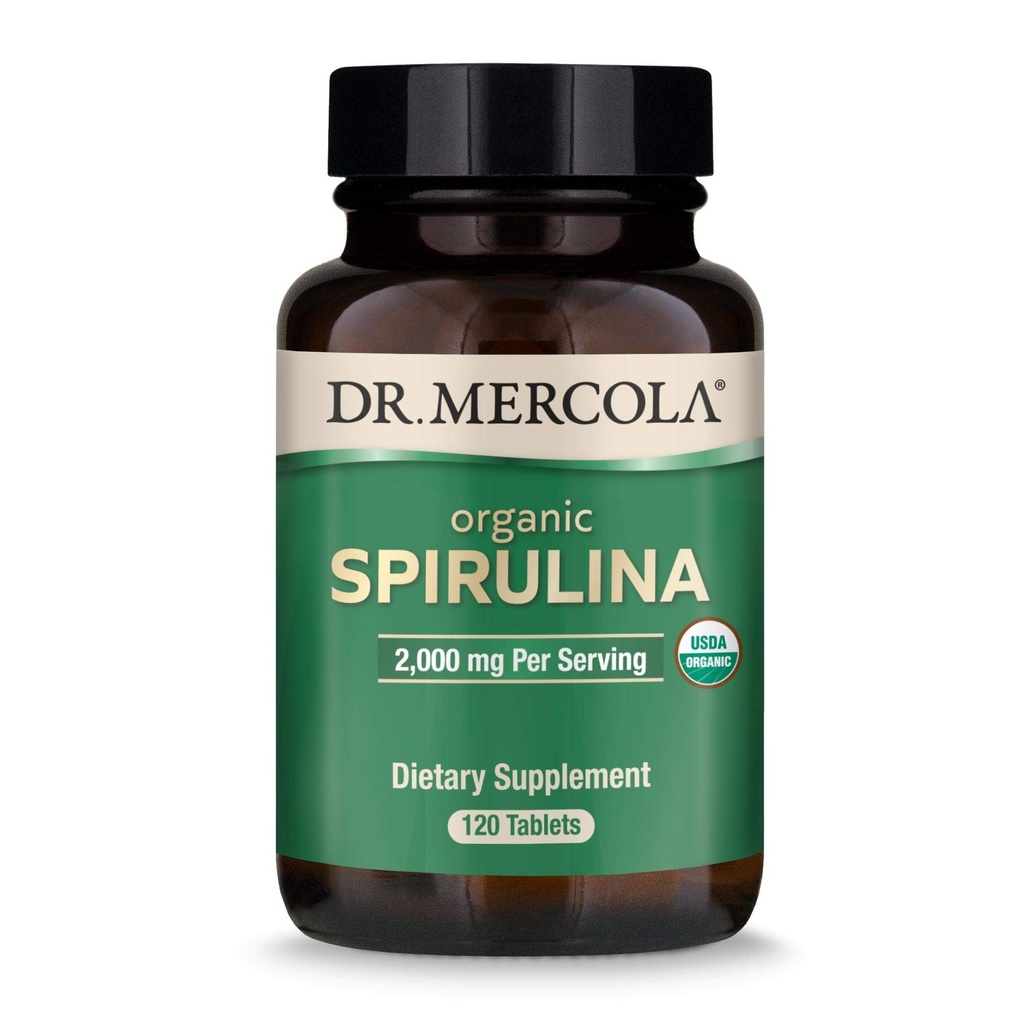 Dr Mercola Organic Spiruline - 2 000 mg - USDA Organic - Soutient la désintoxication normale et la santé immunitaire - Superaliments entiers - Non-OGM, sans gluten et sans soja - 120 comprimés