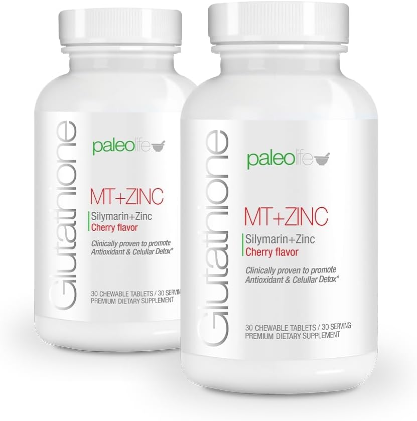 PaleoLife Premium Gultathion + Thistle de lait + Zinc - 60 comprimés à croquer, Saveur de cerise (2-pack)