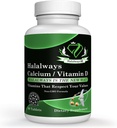 Halalways Calcium/Vitamine D Supplément halal certifié Bone Health Support, avec Calcium et vitamine D, supplément alimentaire, suppléments de vitamine, pour les hommes et les femmes, (650mg Calcium, vitamine D 10mcg)
