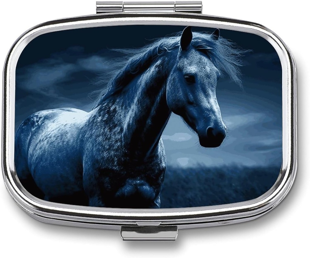 Blue Horse Pill Box 3 Compartiment Vierkante kleine pil geval Travel Pillbox voor Purse Pocket Metaal Geneeskunde Organisator Portable Pill Container houder om vitamines Medicatie Visolie en supplementen vast te houden