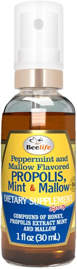 Vaporisateur de gorge de propolis de beenlife – Miel apaisant, menthe et malveillance - Soutien naturel immunitaire et soulagement de la gorge, antioxydants, riches en flavonoïdes et artepillin C, sans sucre, sans gluten - 1-pack, 30ml