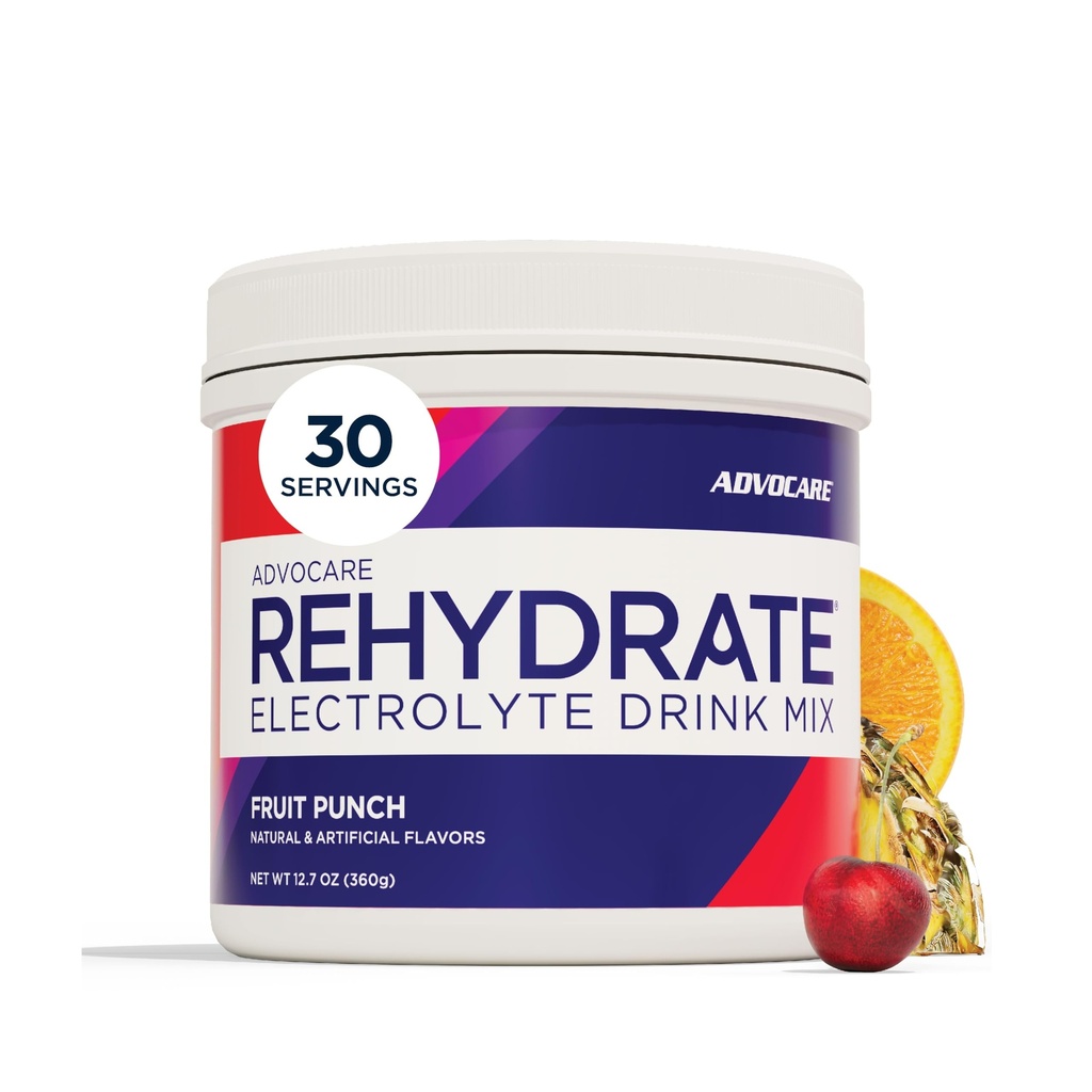 Réhydrater AdvoCare - Mélange de boissons électrolytiques - Comprend le magnésium, le sodium, le potassium et le calcium - Antioxydant et acide amino fortifié - soutient l'hydratation et la récupération - punch fruit, 12,7 oz