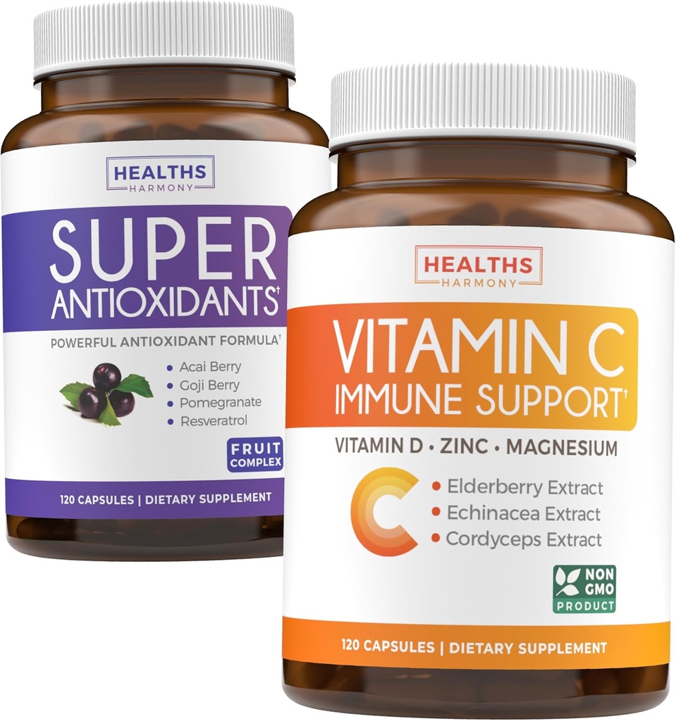 Antioxidanten en immuunondersteuning (2-maandvoorraad) Immuun vitaliteit Blend - Super Antioxidanten - Krachtige Super Food Daily Blend (120 capsules) & Immuun Ondersteuning Supplement met Vlierbessen Vitamine C en Zink