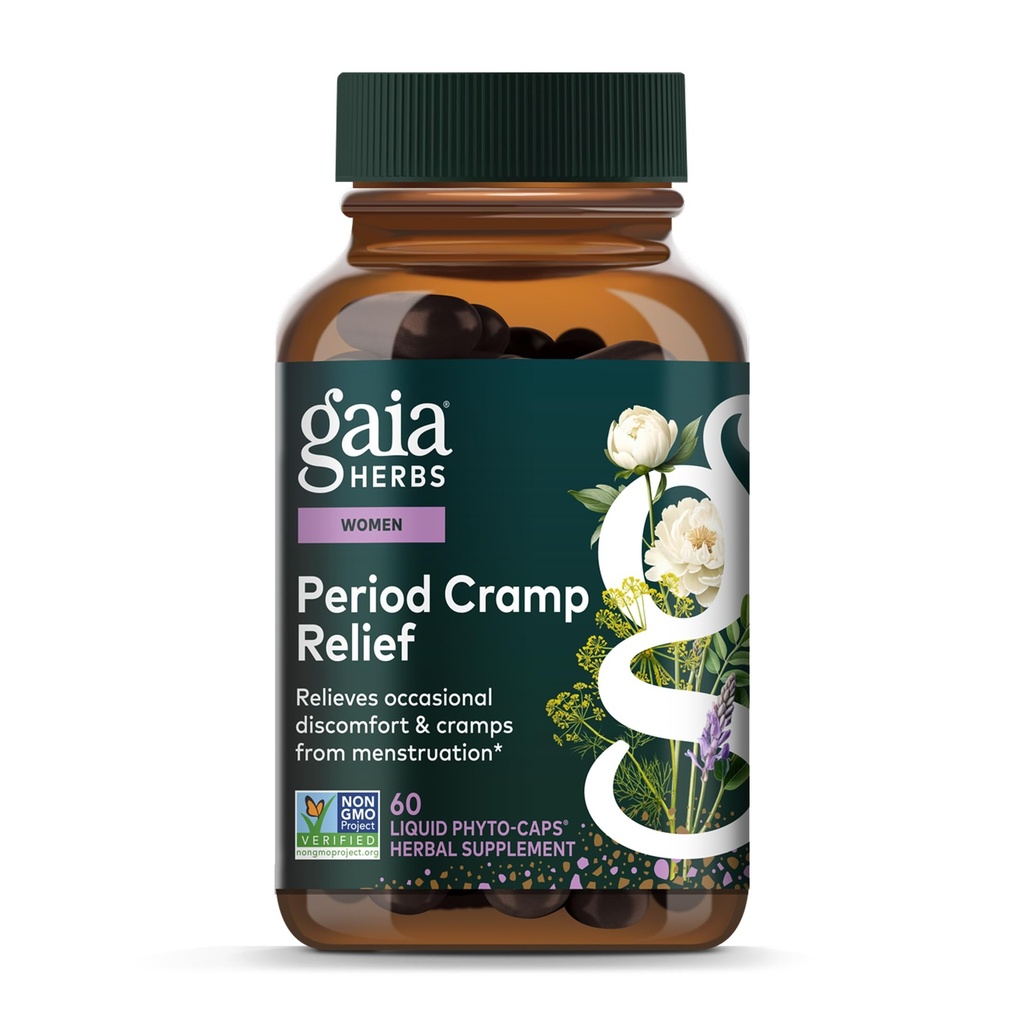 Gaia Kruiden Kramp Relief - Kruidensupplement voor Hormone Balance & period Cramp Relief - Made with Organic Licorice Root, White Peony Root, Turmeric & More - 60 Vegan Capsules (60 Servings)