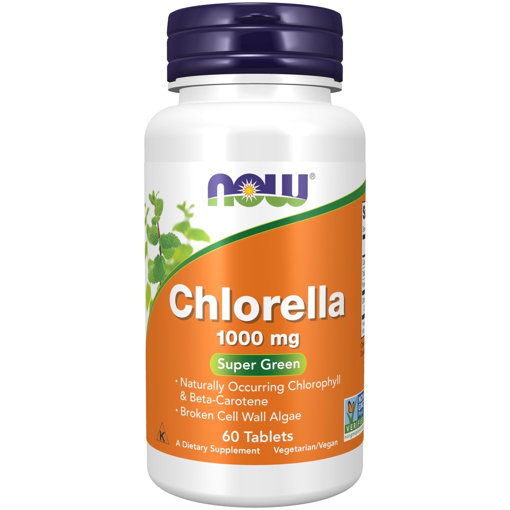NOW Foods Supplementen, Chlorella 1000 mg met natuurlijk voorkomende Chlorofyl, Beta-Caroteen, gemengde Carotenoïden, Vitamine C, ijzer en eiwit, 60 tabletten