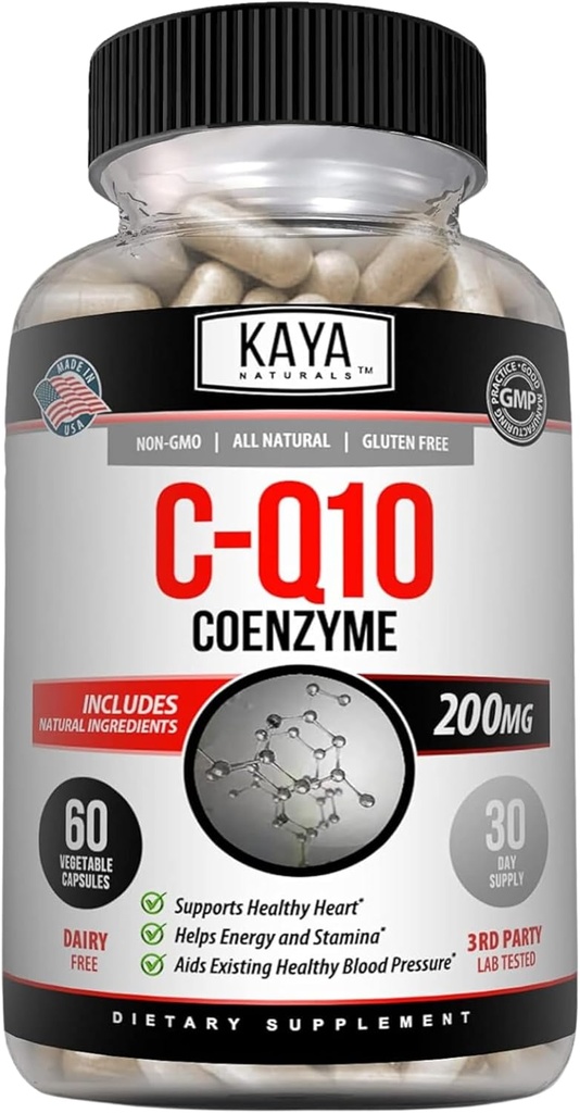 Kaya Naturals - CoQ10 Power Antioxidant Supplement voor Bloedvat, Hart Gezondheid, Gezonde Bloeddrukniveaus en Immuunfunctie - Herstelt dagelijkse Cellulair en Energie Productie - 60 Veggie Capsules