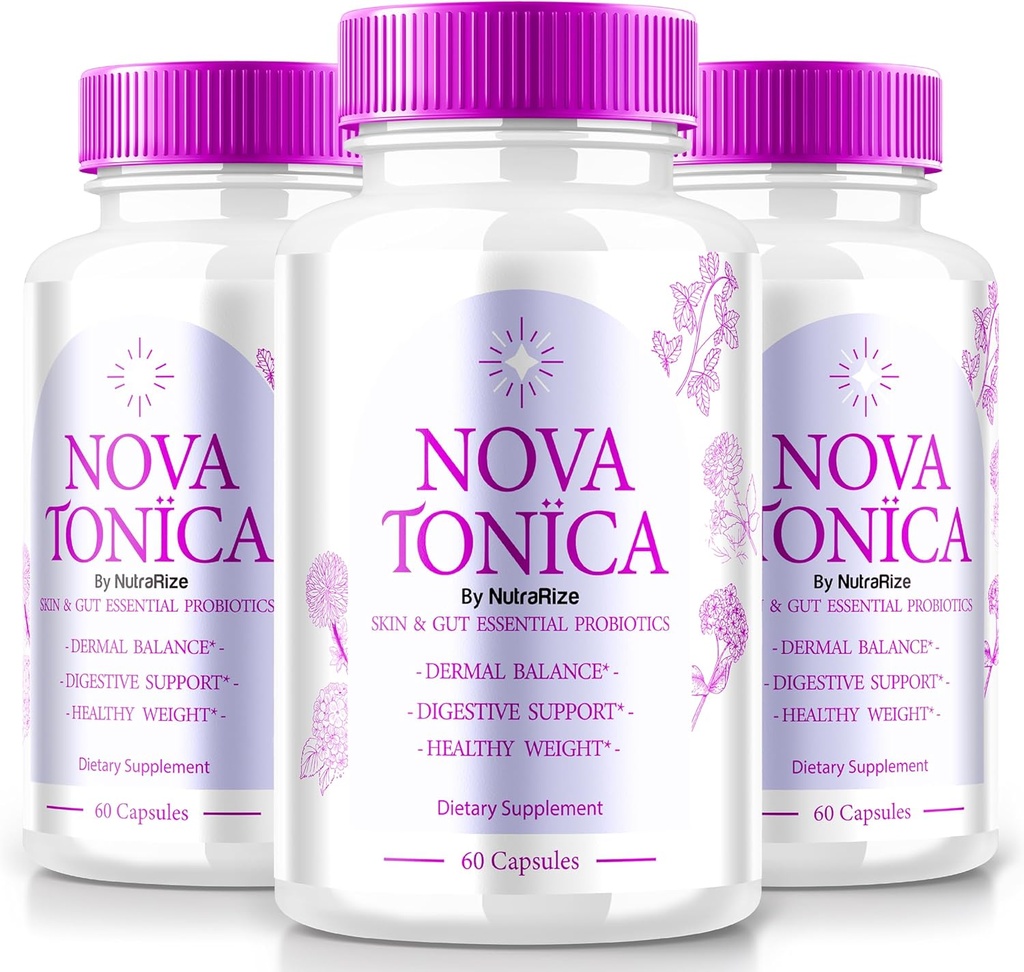 (3 Pack) NovaTonica Capsules, Nova Tonica ter ondersteuning van natuurlijk gezonde en gloeiende huid, extra sterk supplement ter ondersteuning van hydratatie, huid-verbeterende vitamine pillen, Nova Tonic Reviews (180 Capsules)