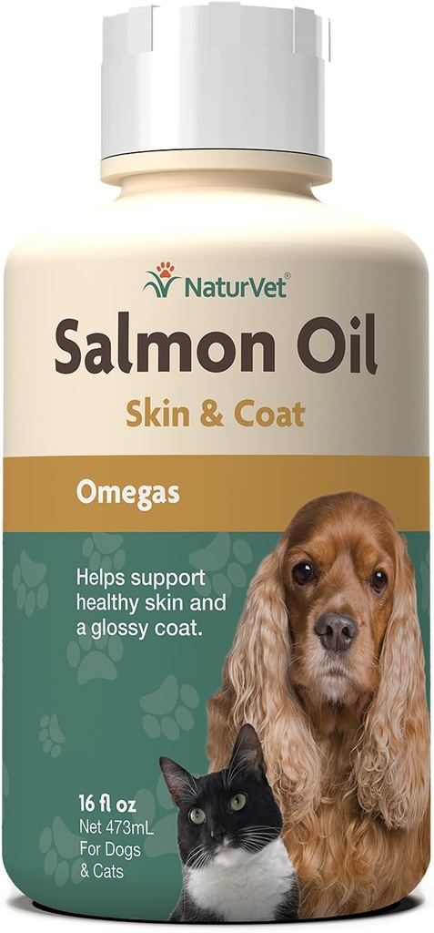 NaturVet Salmon Oil Skin Supplement voor honden en katten Inclusief Omega-3, 6 vetzuren voor een gezonde huid, glanzende jas .